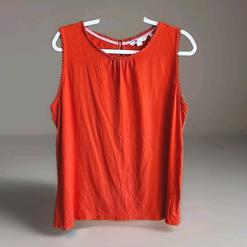 Boden Women's Modal Tank Top Beach Scene, Tropical Vacation Shirt Size 14 Coral